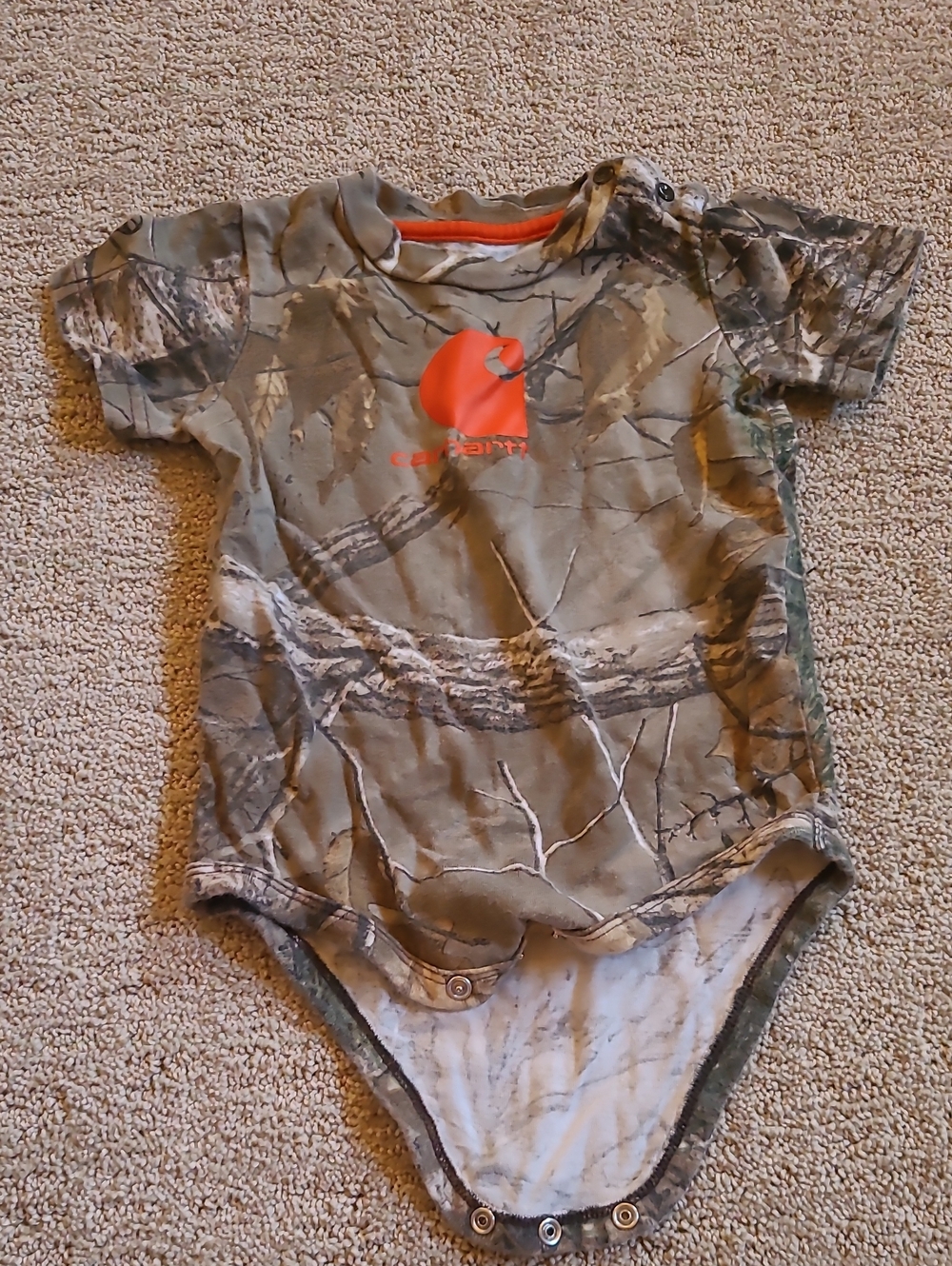 Carhartt Camo One-Piece Bodysuit with Orange Logo